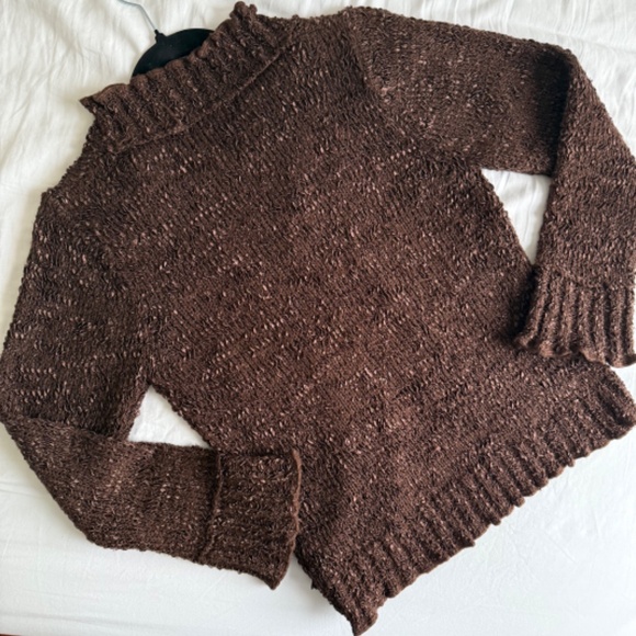 Valenti brown chunky knit ruffled cardigan - Picture 9 of 11